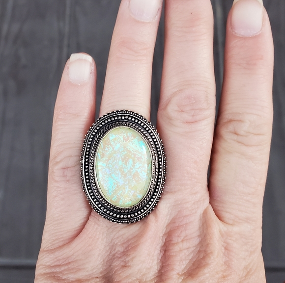 New Huge Dichroic Glass 925 Silver Statement Ring. - Picture 13 of 14